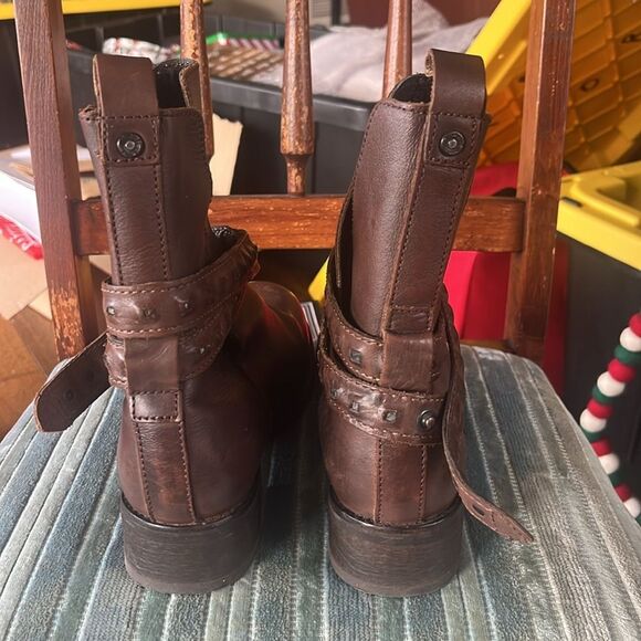 DIESEL ROXY ROLL SASHAN LEATHER BOOTS W STRAPS, DARK BROWN, AUTHENTIC - Picture 4 of 6